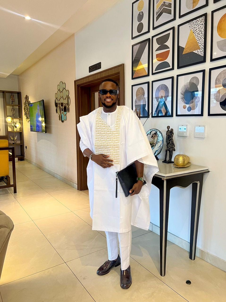 White twif signature embrodery complete agbada