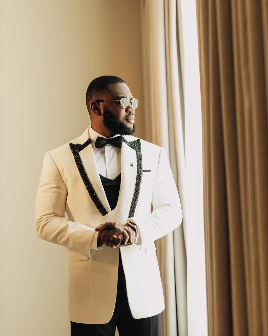 Ivory strapped embelished Tuxedo