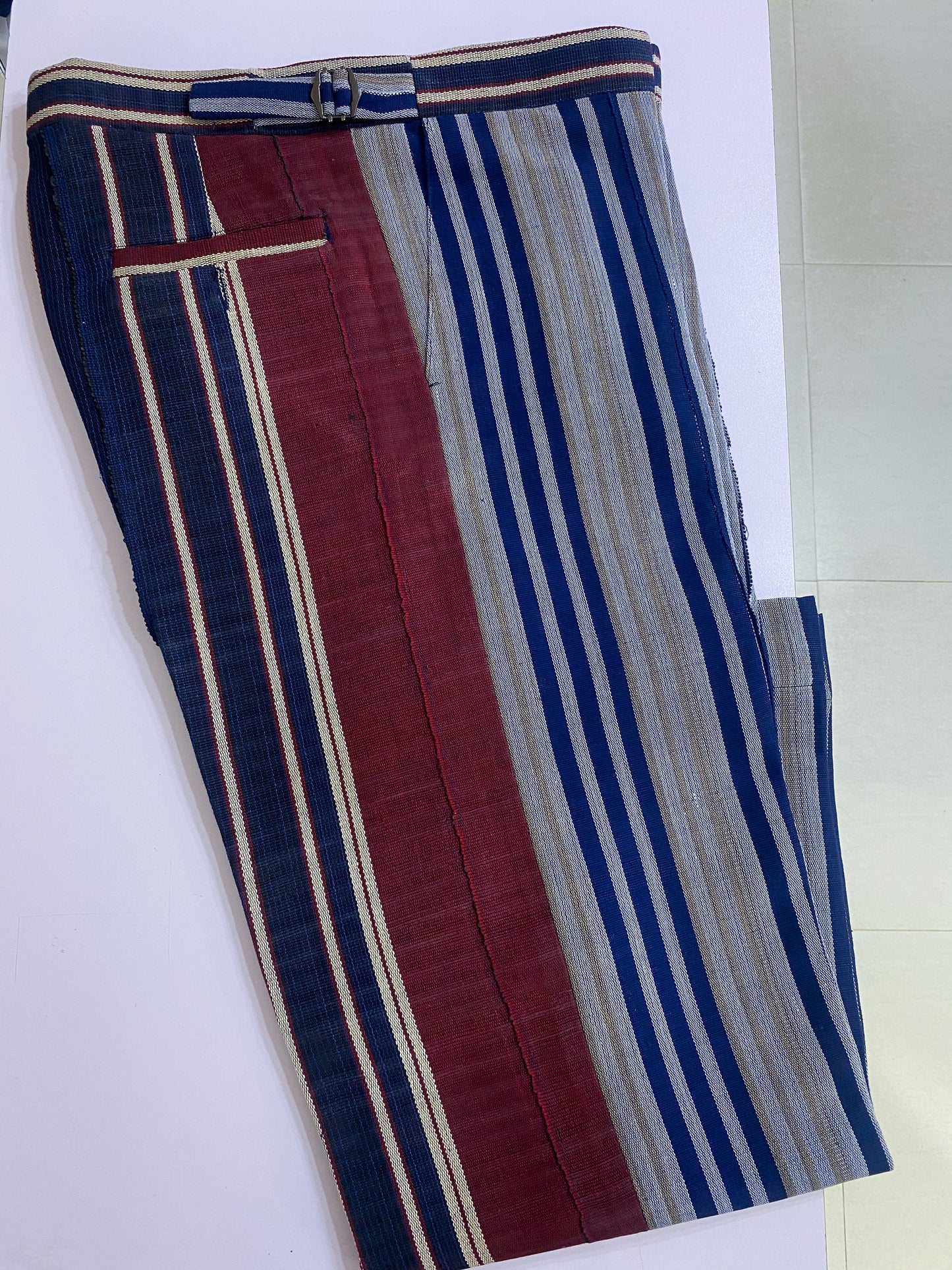 Wine and Blue Stripe Aso Oke Trouser