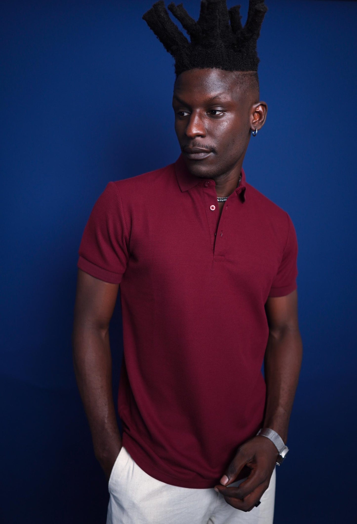 Wine Knitted Polo with Buttons