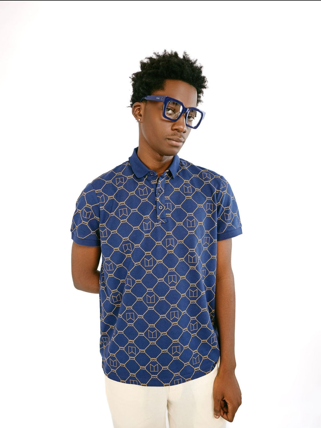 Navy Blue Full Print Polo