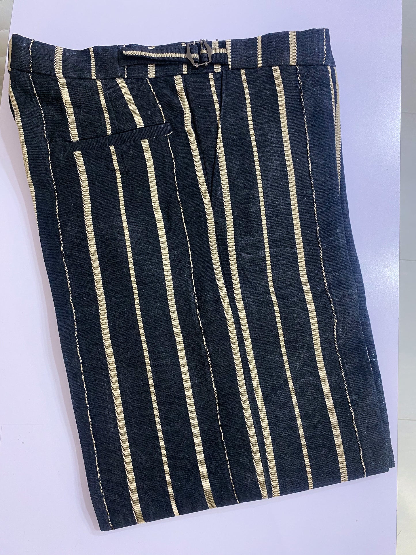 Black and Beige Striped Aso Oke Trouser