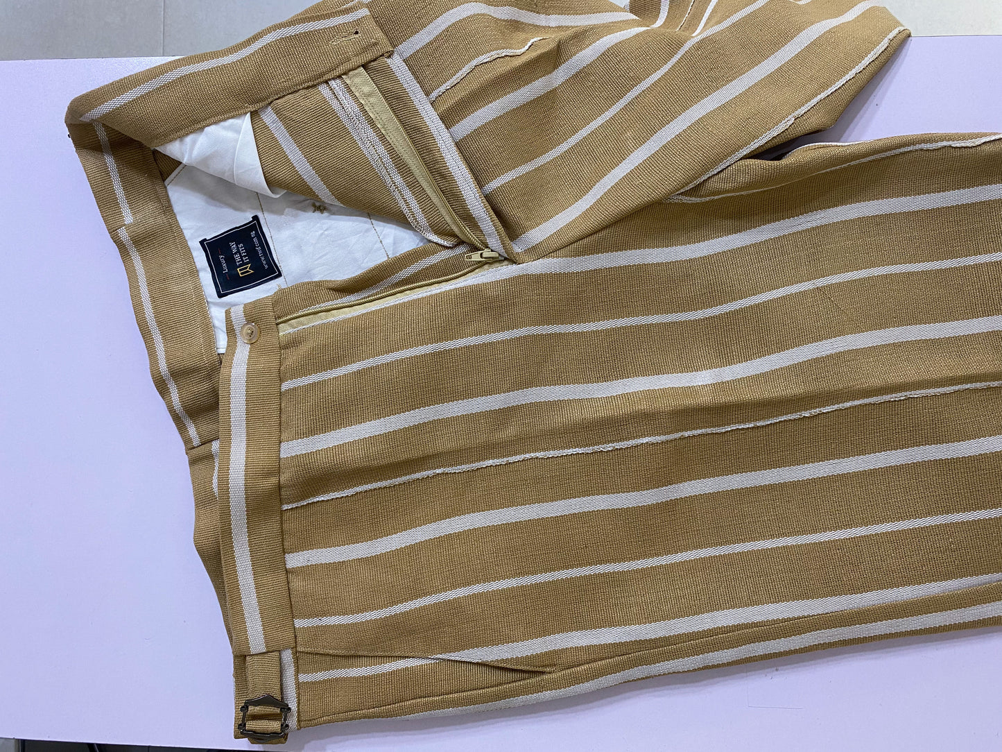 Cream and White Stripe Aso Oke Trouser
