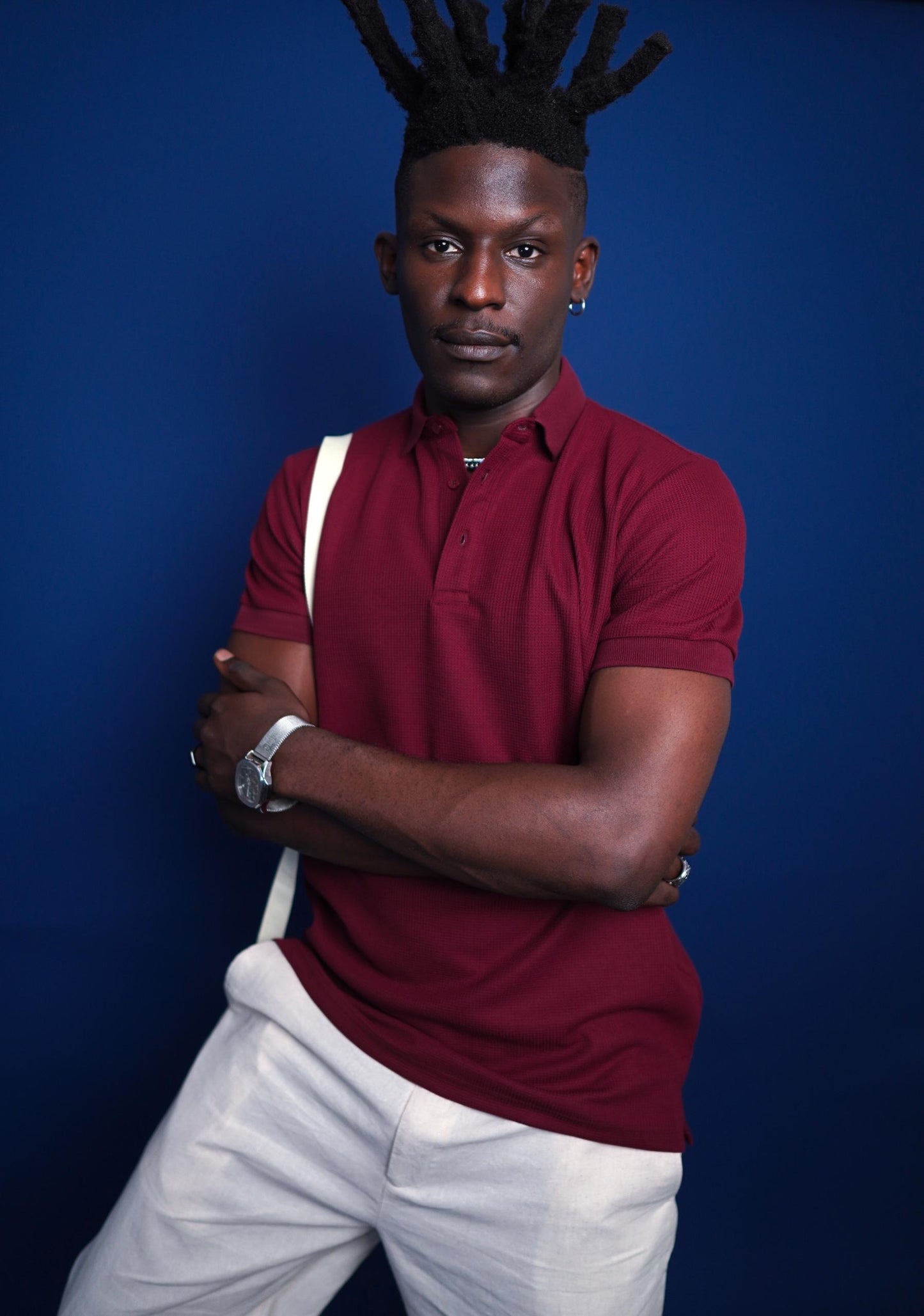Wine Knitted Polo with Buttons