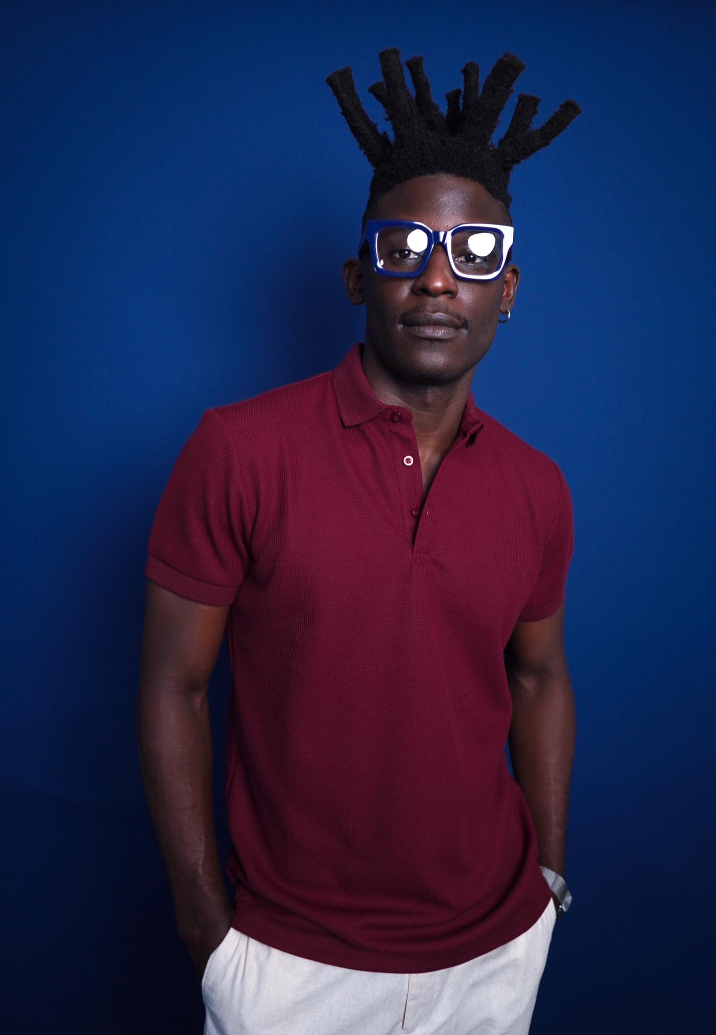 Wine Knitted Polo with Buttons