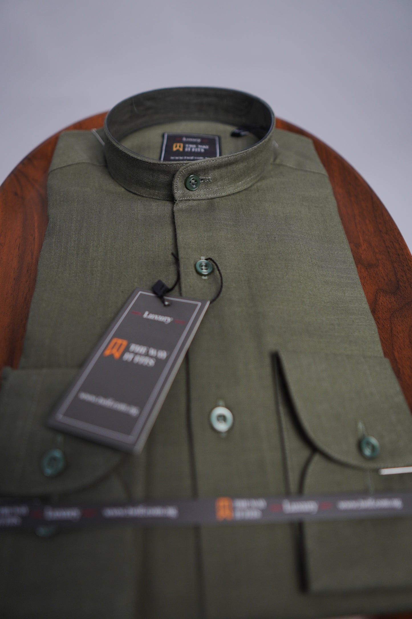 Army Green Linen Bishop Collar shirt