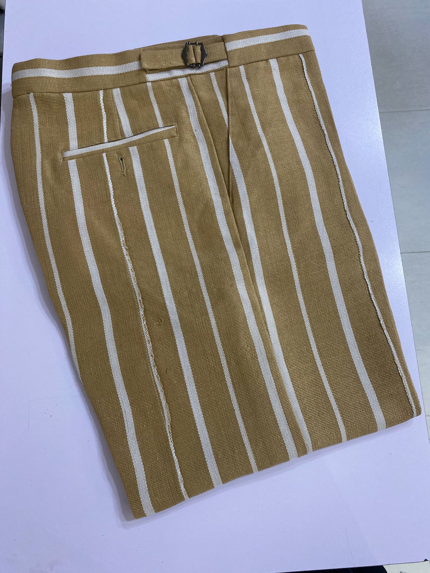 Cream and White Stripe Aso Oke Trouser