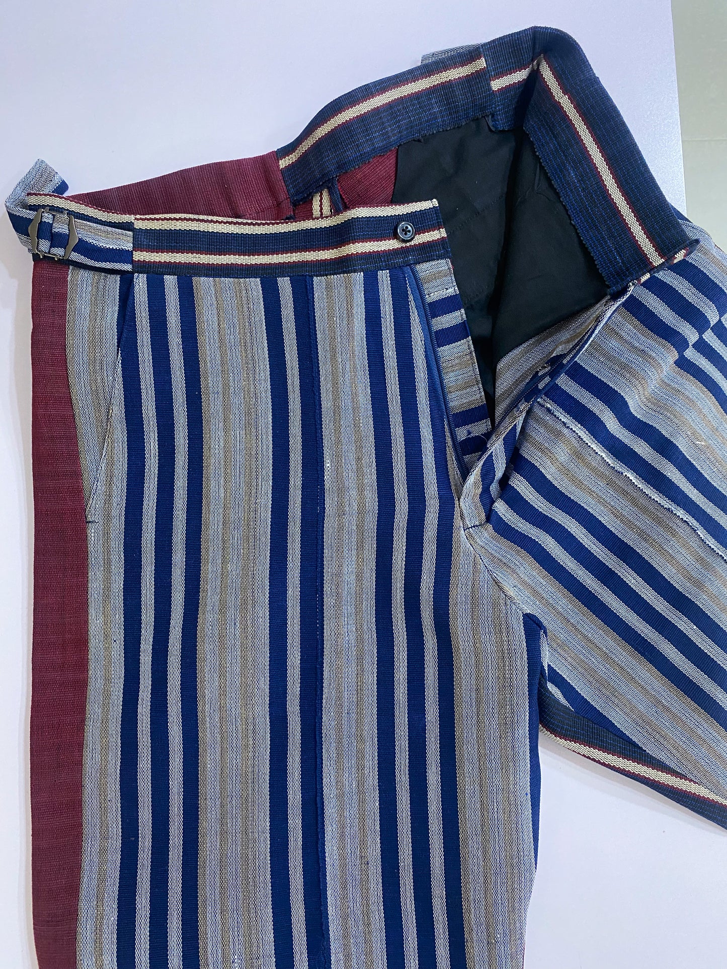 Wine and Blue Stripe Aso Oke Trouser