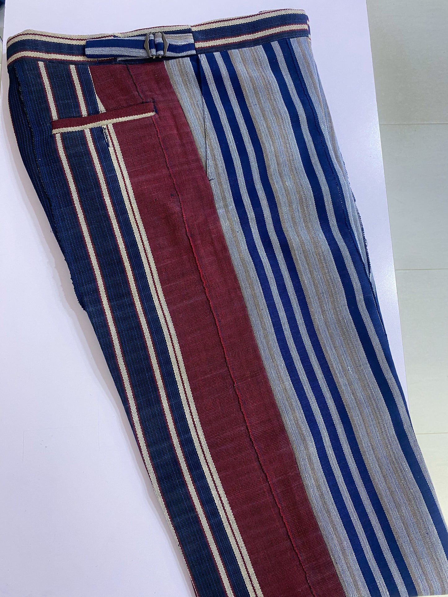 Wine and Blue Stripe Aso Oke Trouser