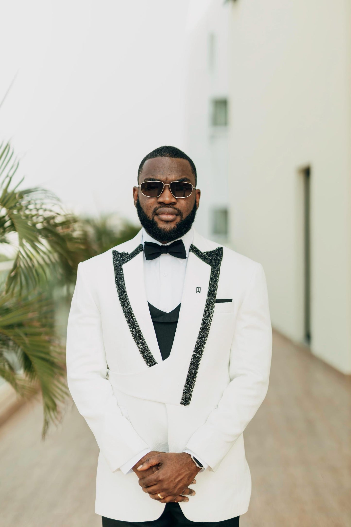 Ivory strapped embelished Tuxedo