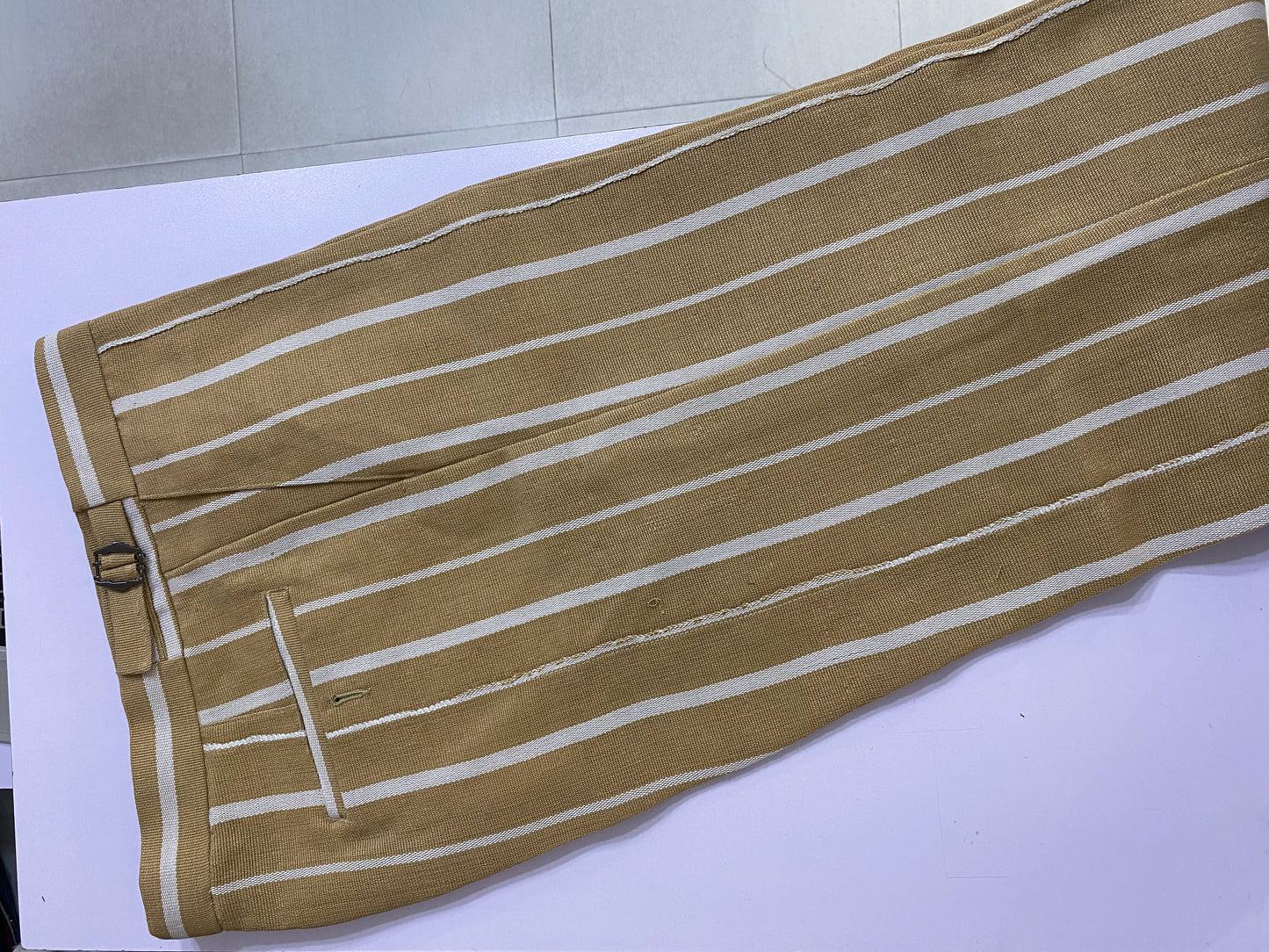 Cream and White Stripe Aso Oke Trouser