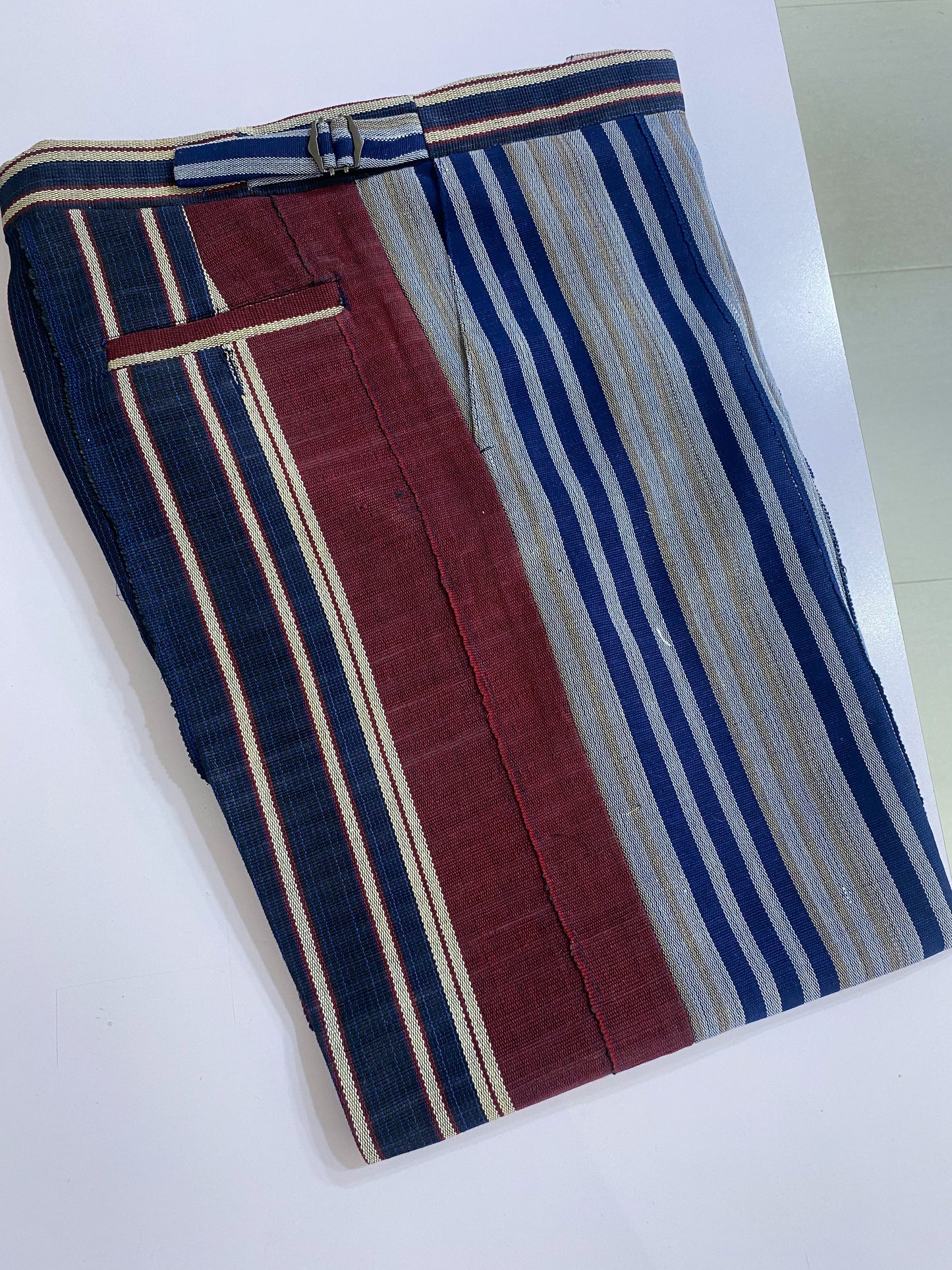 Wine and Blue Stripe Aso Oke Trouser