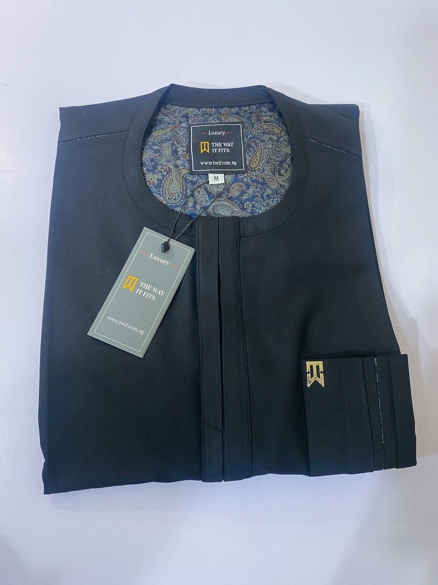 Black Kaftan with flap and pocket detailing