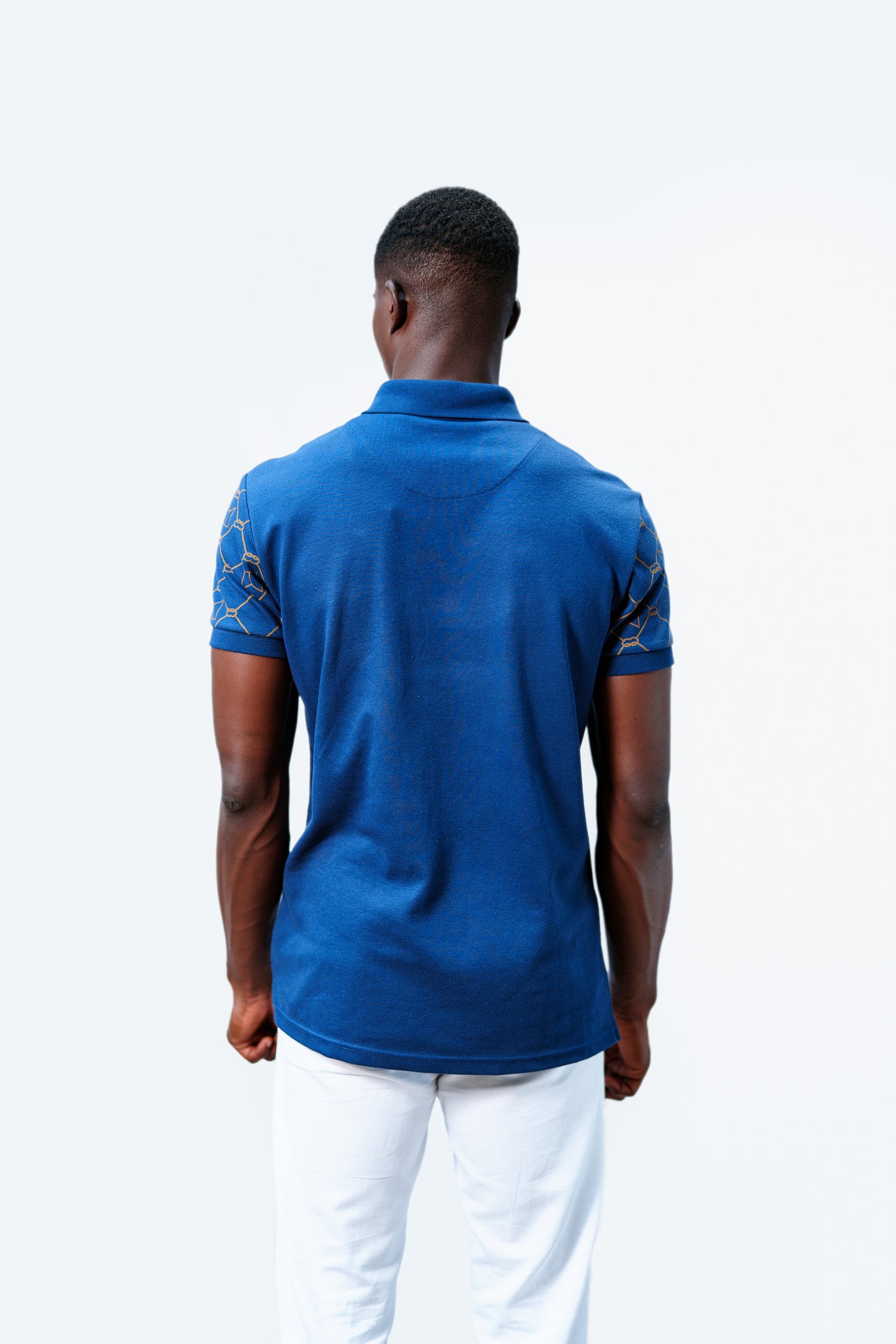 Navy blue signature printed sleeve polo