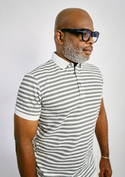 Grey Stripped Knitted Polo