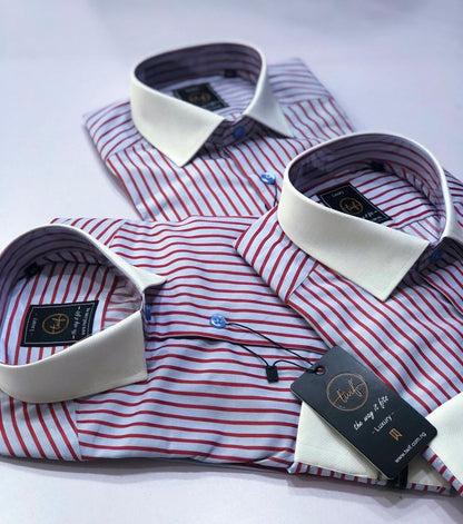 Wine Stripe Shirt with white collar