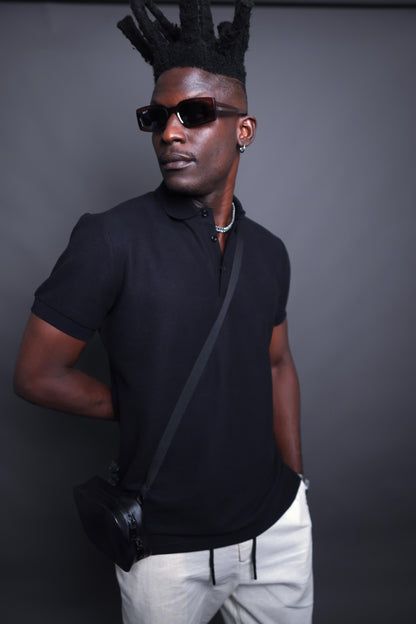 Black Button Knitted Polo