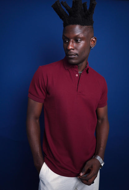 Wine Knitted Polo with Buttons