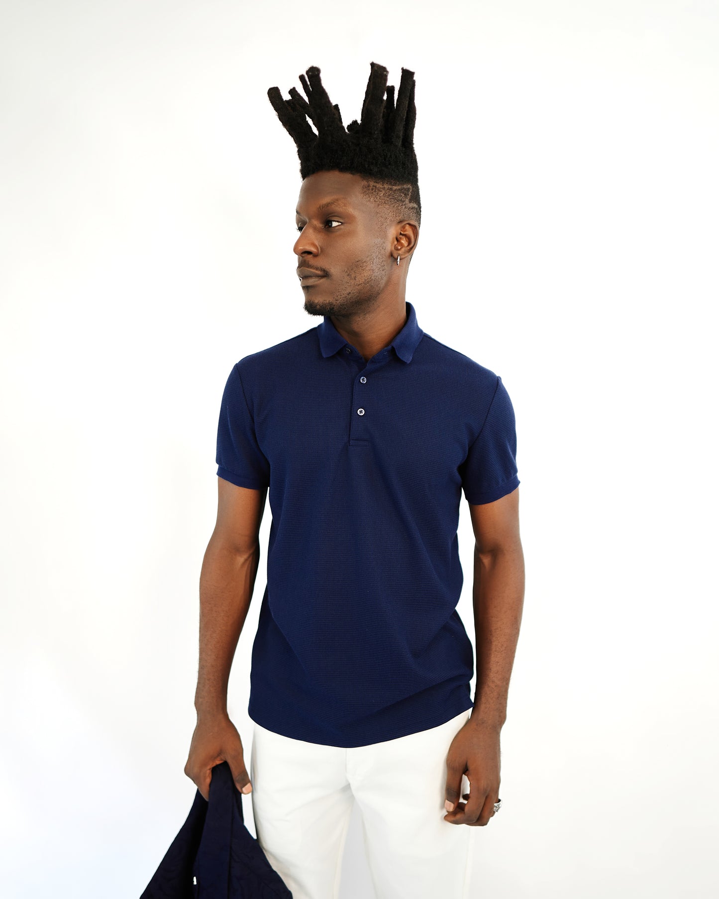 Navy Blue Knitted Button Polo