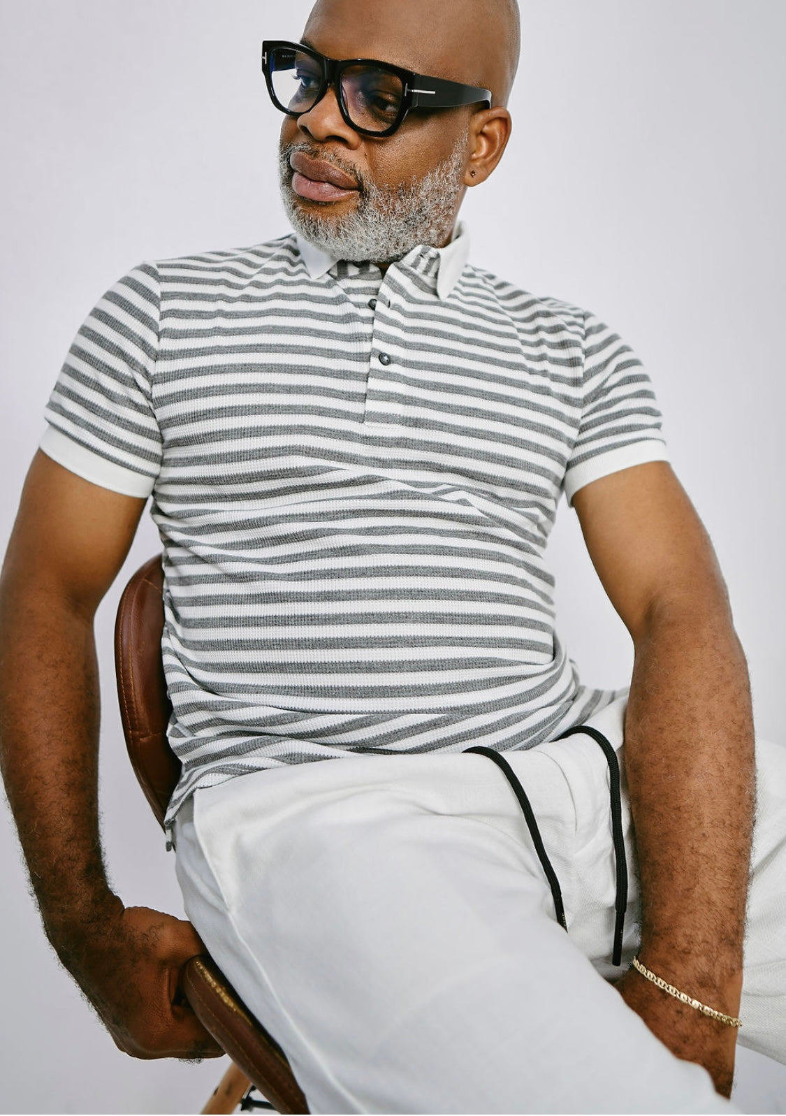 Grey Stripped Knitted Polo