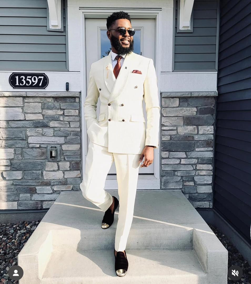 Beige Double Breasted Suit