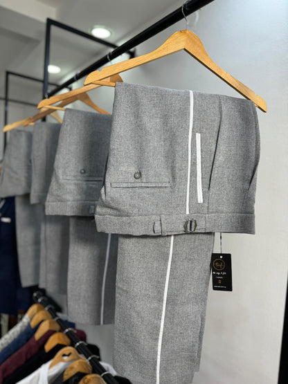 Grey loose fit textured pants with side stripe