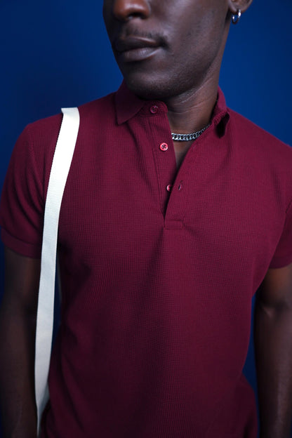 Wine Knitted Polo with Buttons