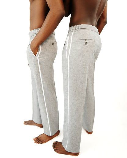 Grey loose fit textured pants with side stripe