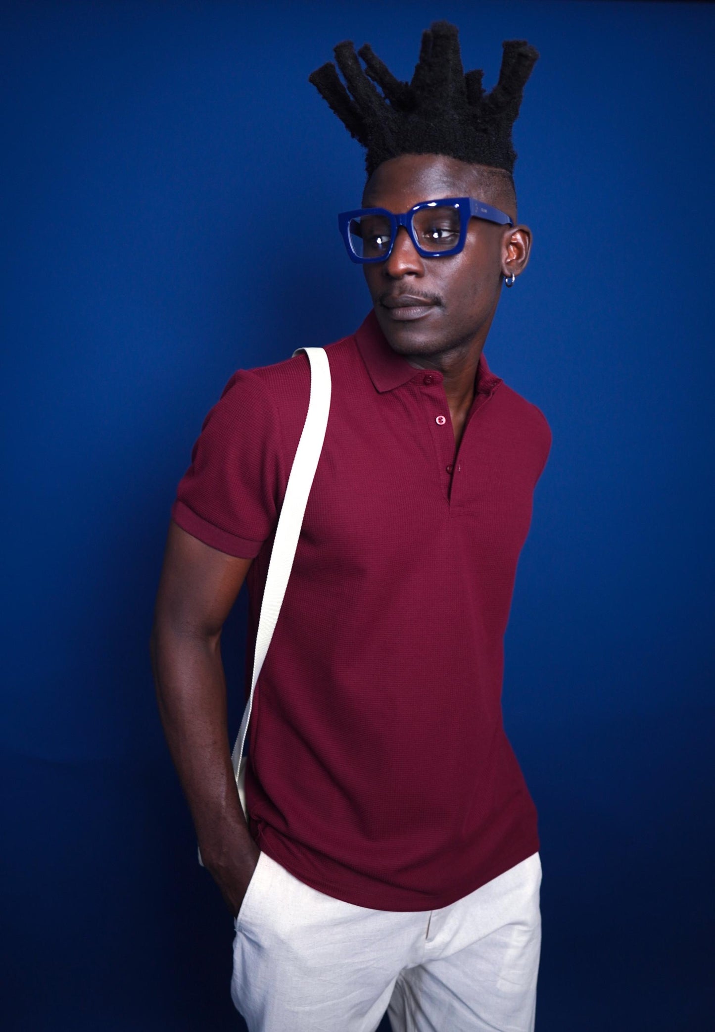 Wine Knitted Polo with Buttons