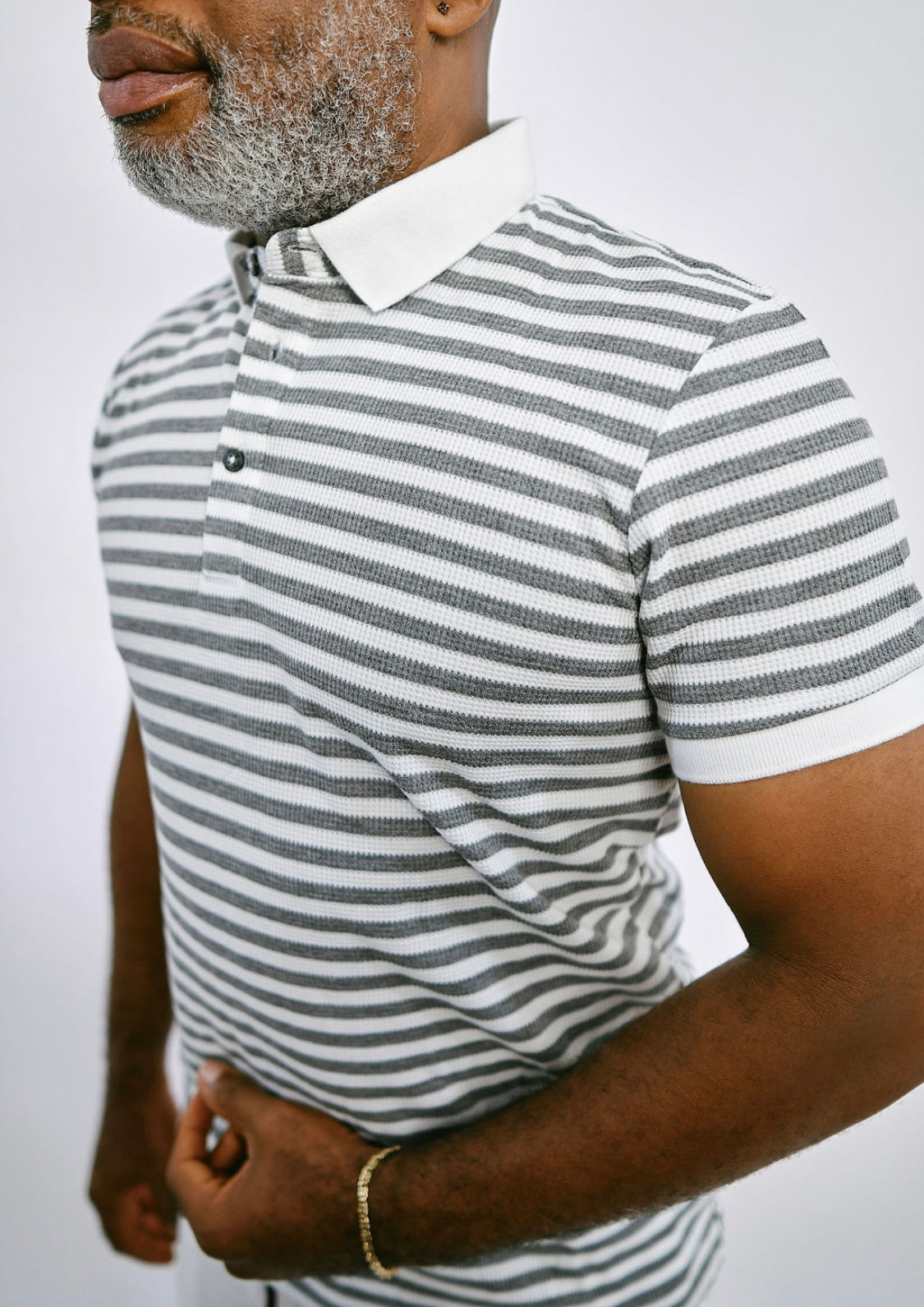 Grey Stripped Knitted Polo
