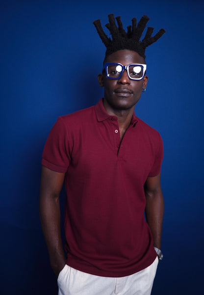 Wine Knitted Polo with Buttons