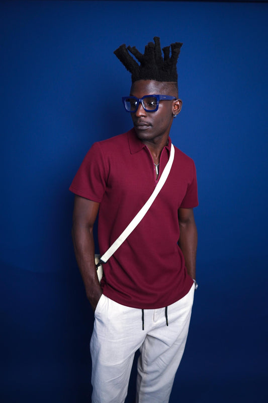 Wine Knitted polo with Zip