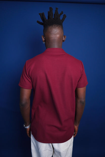 Wine Knitted polo with Zip