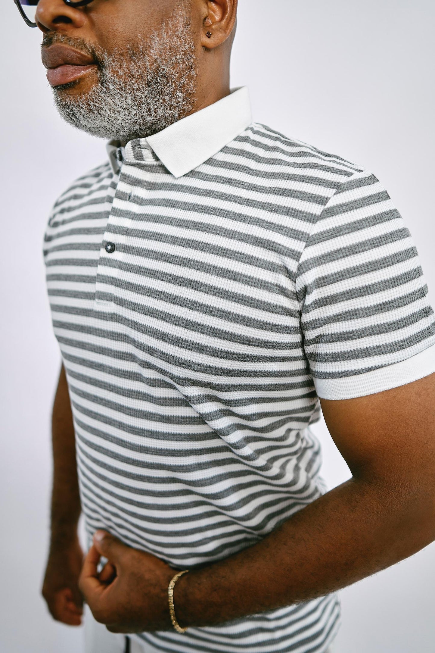 Grey Stripped Knitted Polo