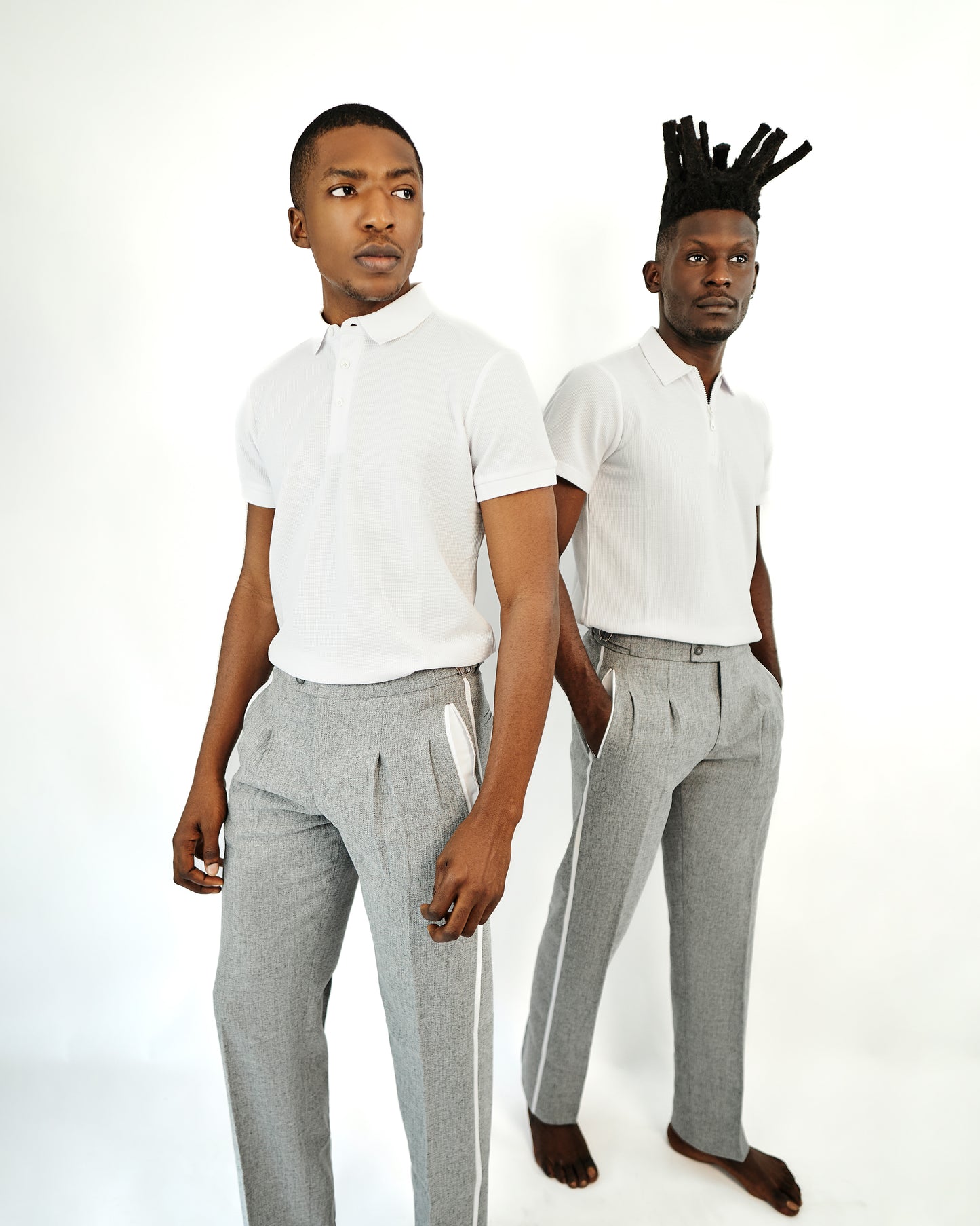 Grey loose fit textured pants with side stripe