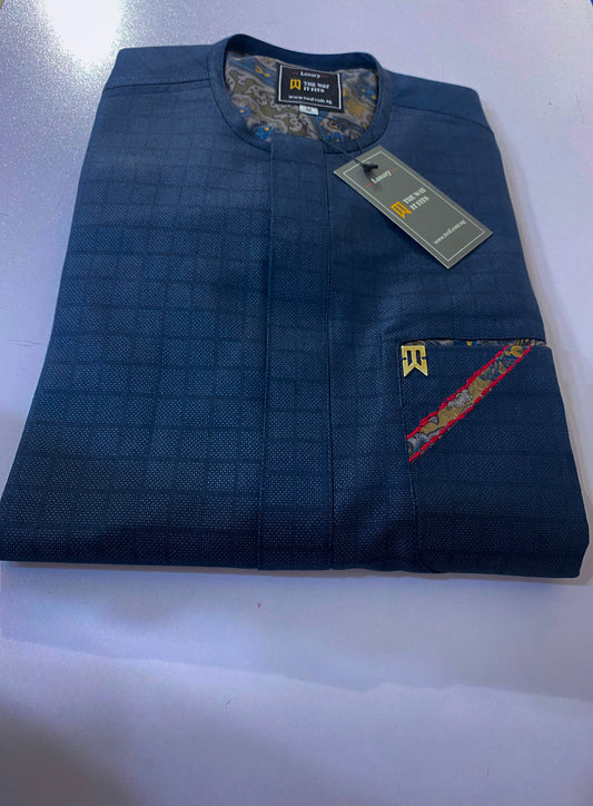 Blue Black Brocade Kaftan (RTW)