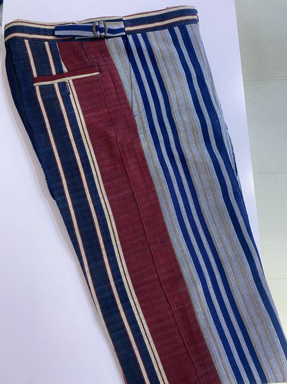 Wine and Blue Stripe Aso Oke  Trouser