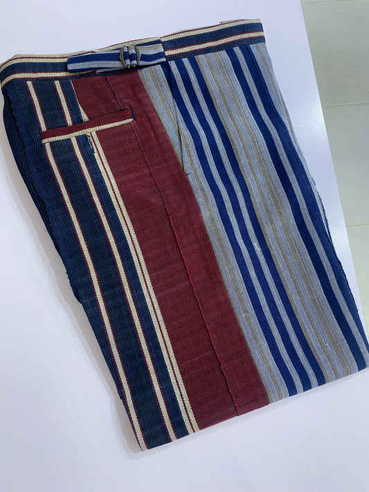 Wine and Blue Stripe Aso Oke  Trouser