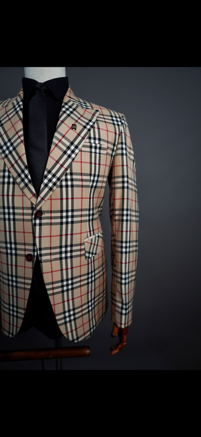 Brown Checkered Two Button Blazer