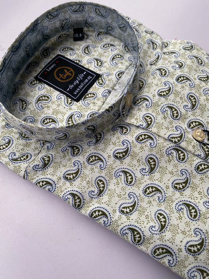 Cream and green Digital Print