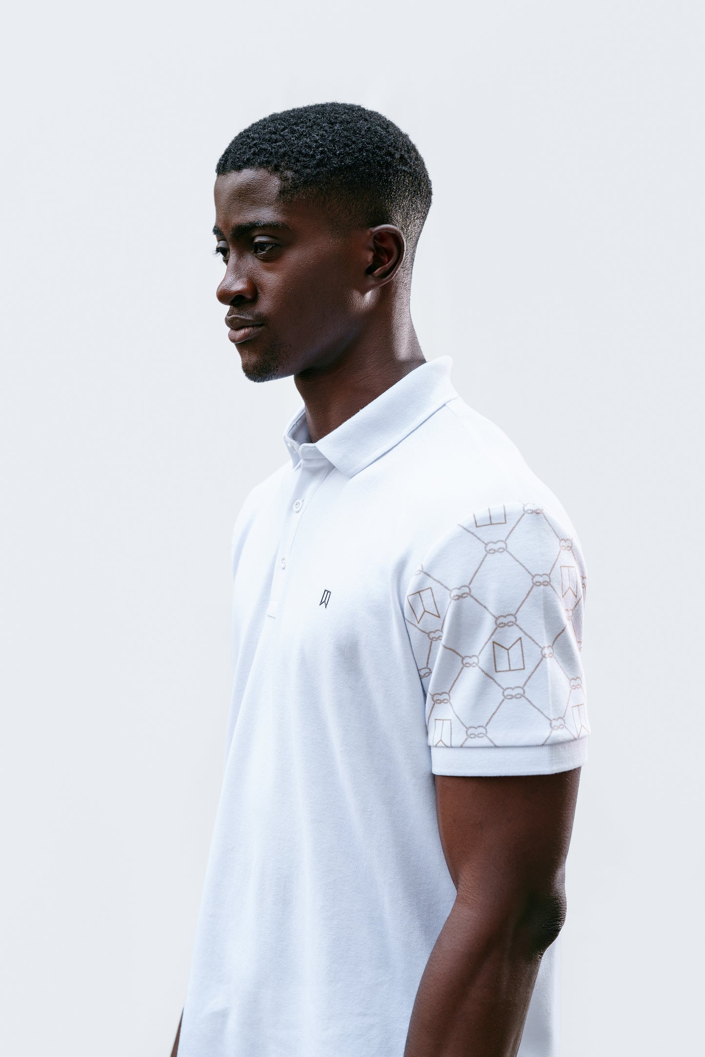 White signature printed sleeve polo