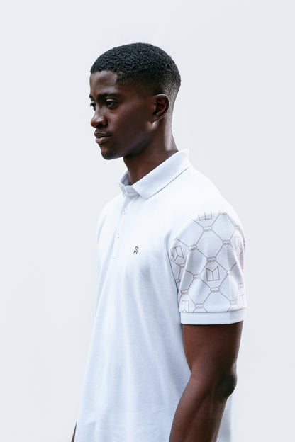 White signature printed sleeve polo