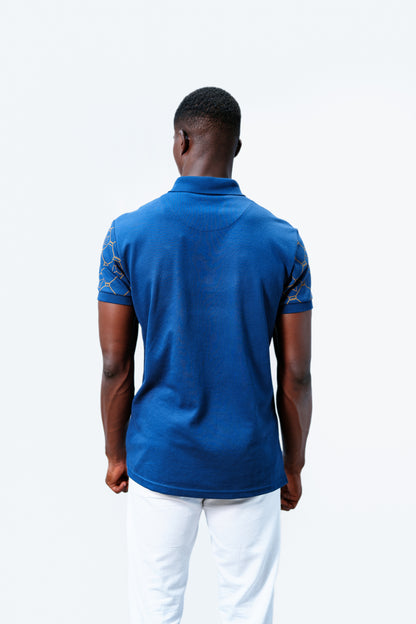 Navy blue signature printed sleeve polo
