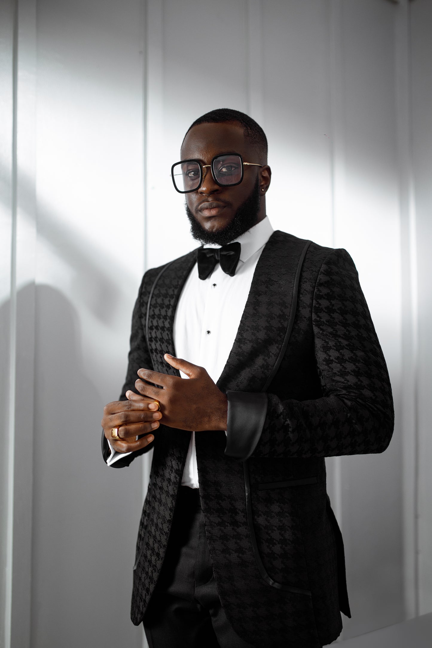 Black Houndstooth Lapeless Suit