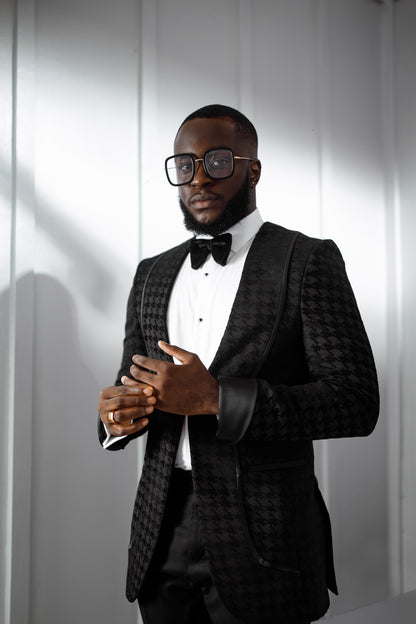 Black Houndstooth Lapeless Suit