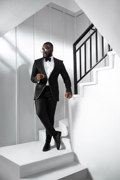 Black Lapeless Jacquard Tux