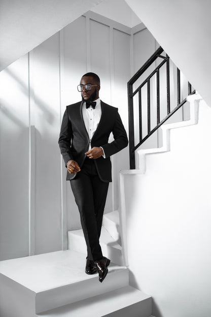 Black Lapeless Jacquard Tux