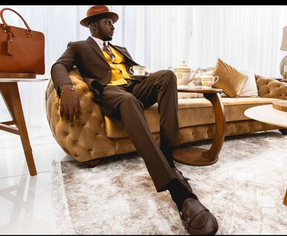 Brown Three Piece Suit, Mustard Waistcoat and Pant