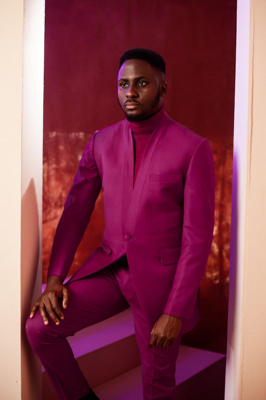 Wine Lapeless Suit