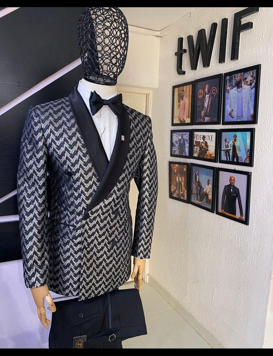 Grey And Black Double Breasted Suit